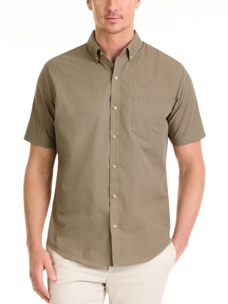 Van Heusen قميص فان هيوزن للرجال بأكمام قصيرة مقاوم للتجاعيد، -ألمنيوم، صغير - Image 1